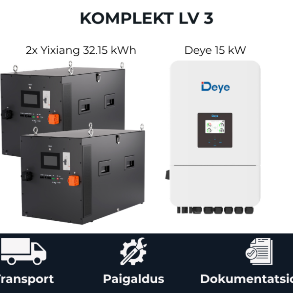 Komplekt LV 3 Yixiang 2x32 kWh akusalvesti ja Deye 15 kW inverter