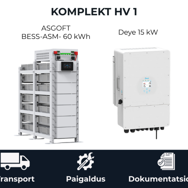 Komplekt HV 1 Asgoft BESS-ASM- 60 kWh akusalvesti ja Deye 15 kW inverter
