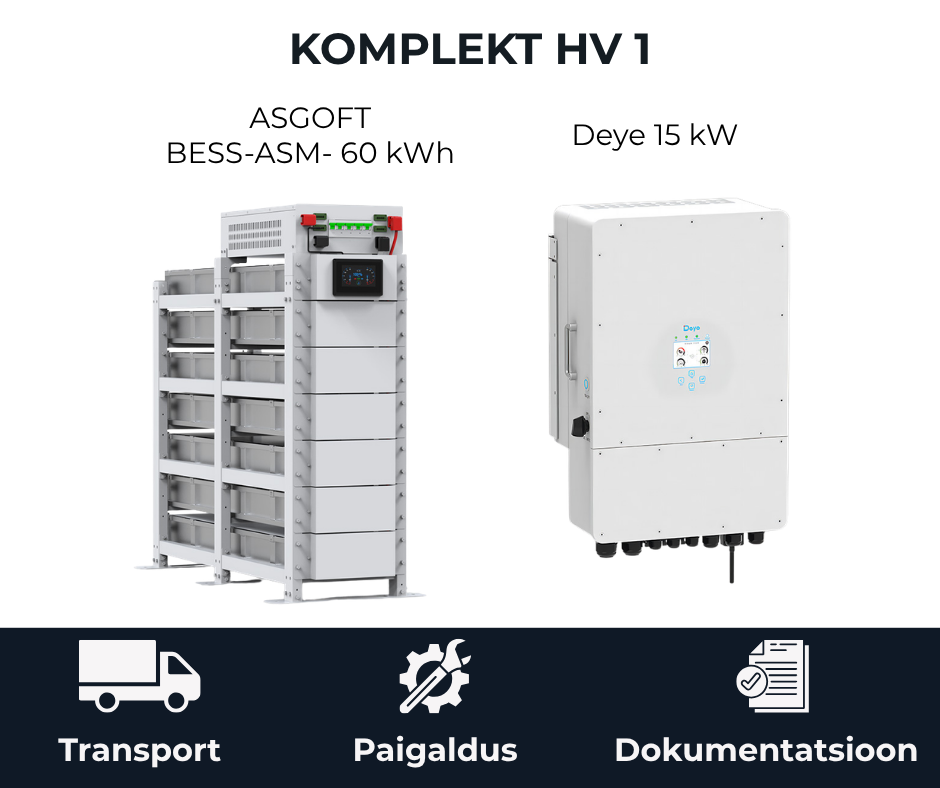 Komplekt HV 1 Asgoft BESS-ASM- 60 kWh akusalvesti ja Deye 15 kW inverter