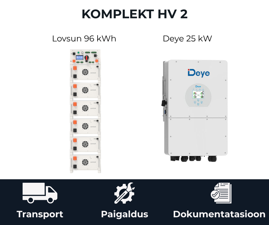 Komplekt HV 2 Lovsun 96 kWh akusalvesti ja Deye 25 kW inverter