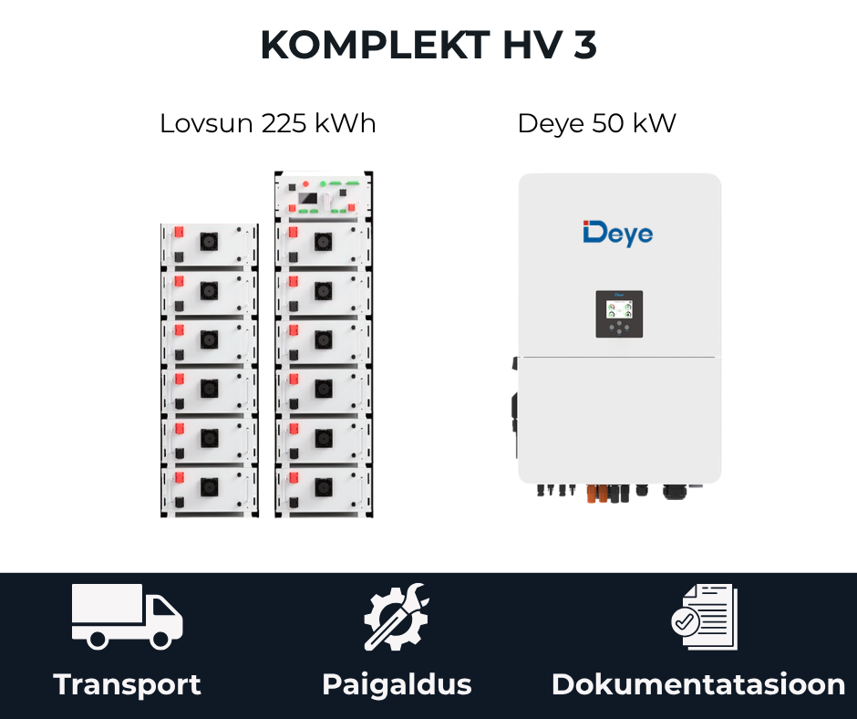Komplekt HV 3 Lovsun 225 kWh akusalvesti ja Deye 50 kW inverter